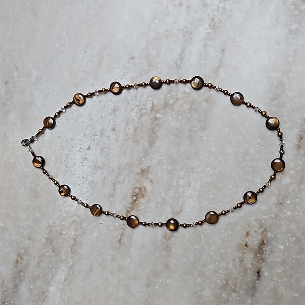 😍Brown/Gold Beaded Necklace 19"😍NWOT